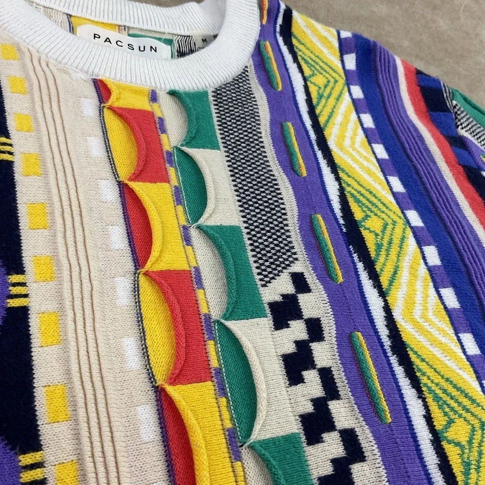 Pacsun Sweater Men Sz M Colorful Bright Coogi Style Retro Crewneck Pullover Knit